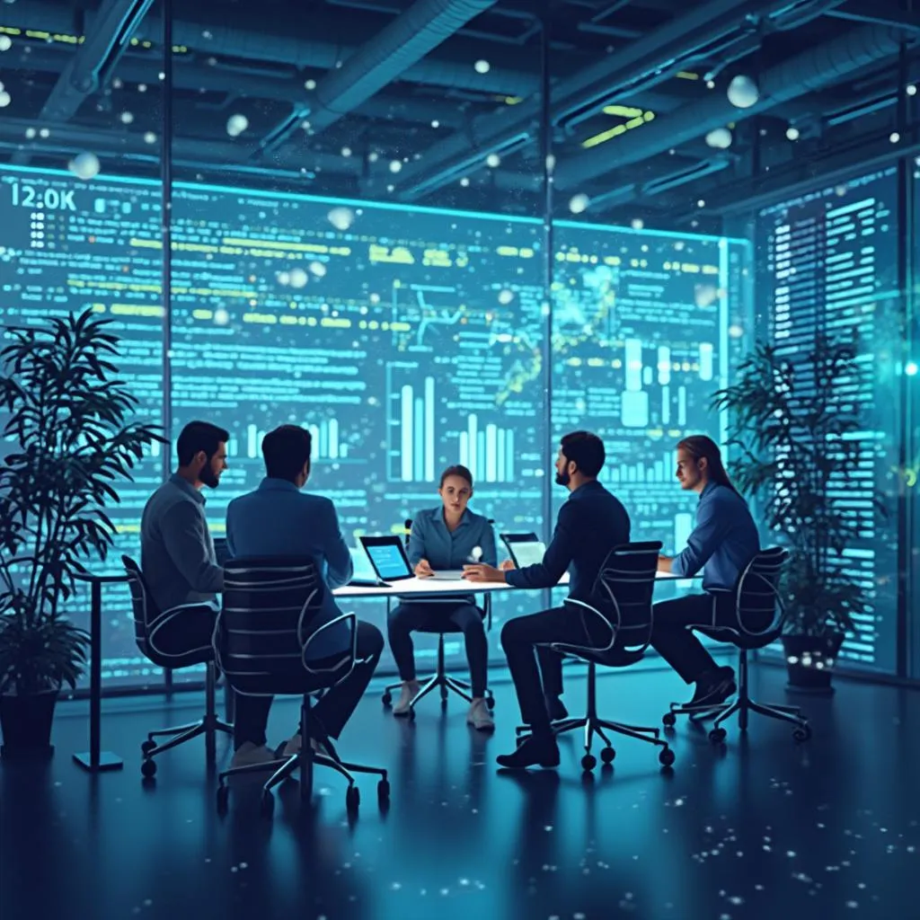 Bannière À Propos de Nous - Équipe collaborant dans un environnement technologique